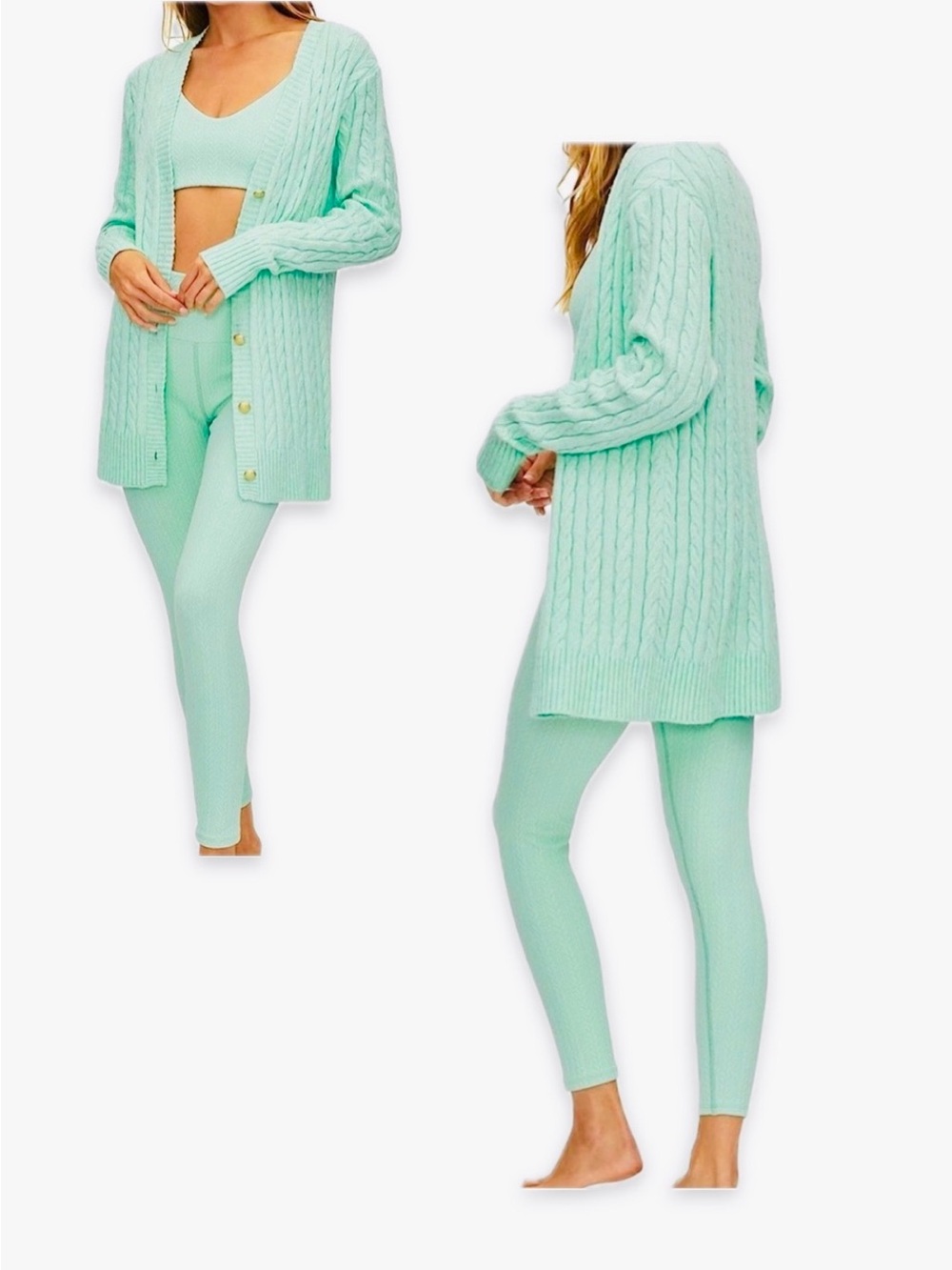 NWOT Set Beach Riot AnthropologieAaliyah Cardigan + Piper Leggings Creme De Knit